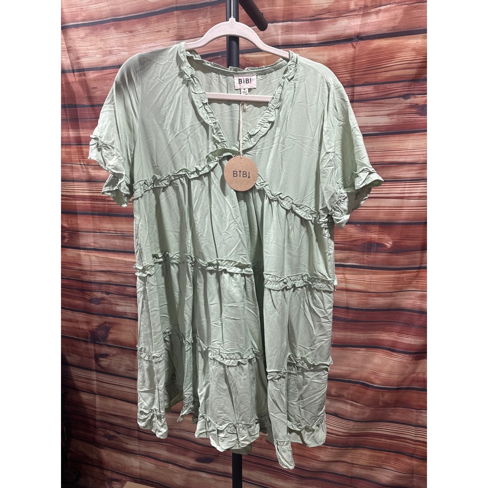 Bibi Ruffle Woven Dress Sage Green SZ M - Picture 2 of 6